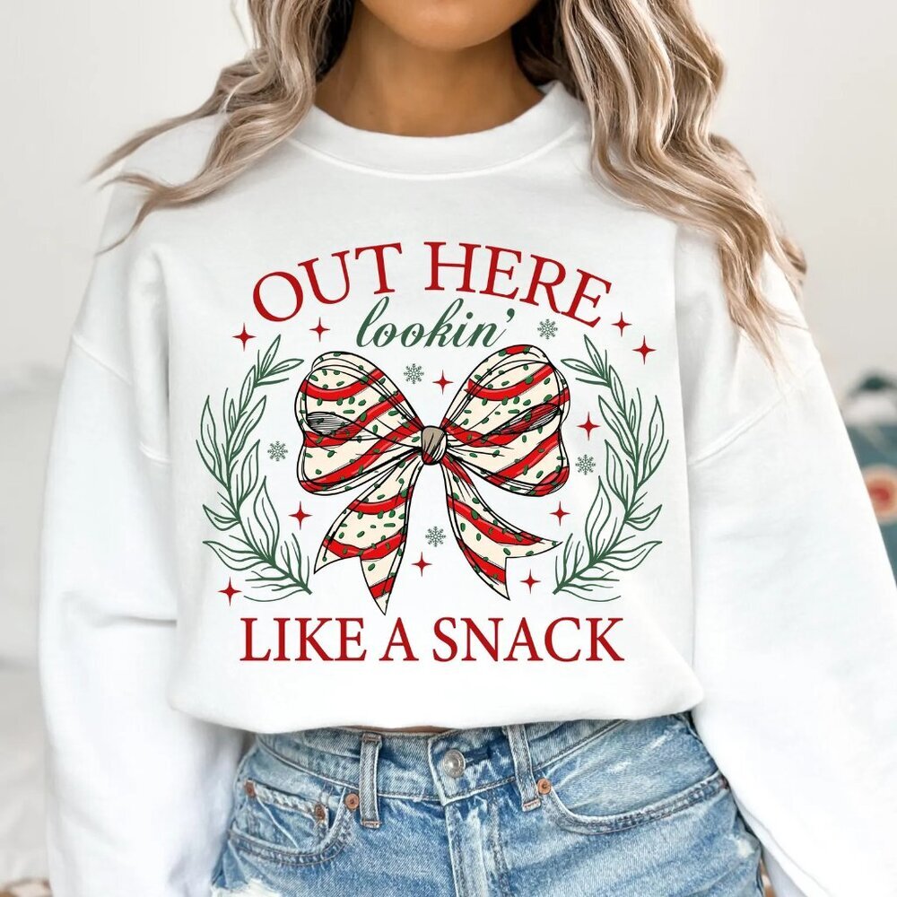 Christmas Coquette Bow, Out Here Lookin’ Like a Snack, Xmas Cake Sweatshirt 05
